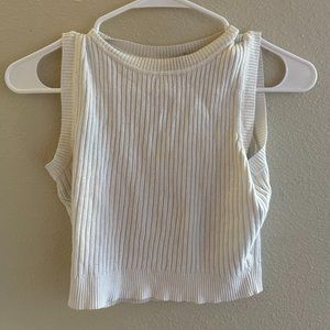 White Ribbed Cropped-Tank